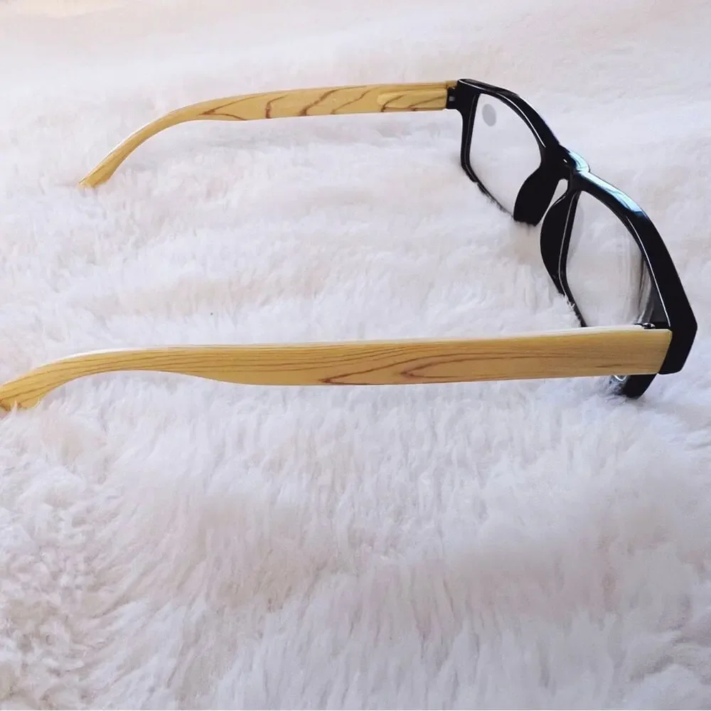 Rory Black & Light Wood Rectangular Reader Glasses